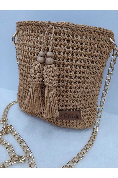ZÜMAL Special Design Women's Hand Knitted Paper Rope Jute Women's Shoulder Bag (Zippered Color Straw)