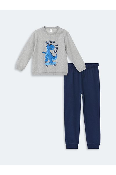 LC Waikiki Crew Neck Printed Sweatshirt and Sweatpants Set for Baby Boy - Set of 2