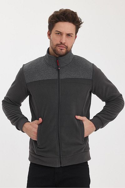 yakamor Men's Garnished Zippered Fleece Jacket