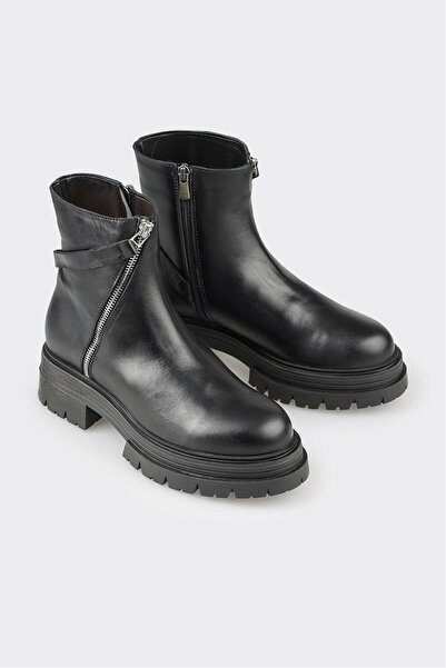 Elle Shoes Siyah Deri Kadın Günlük Bot