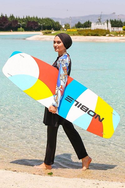 Marina Rope-tied 4-Piece Black Full Covered Hijab Swimsuit M2117