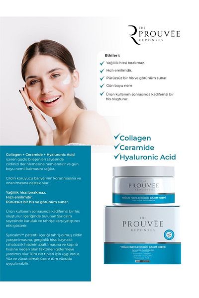 The Prouvee Reponses Intense Moisturizing Face and Body Skin Care Cream with Collagen, Ceramide, Hyaluronic Acid 200ml