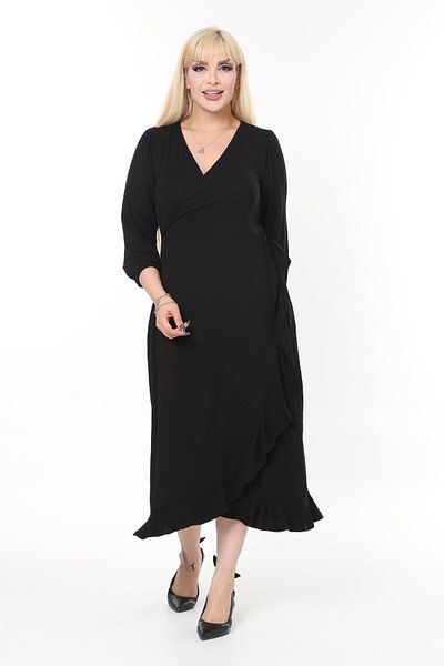 mezura tekstil Plus Size Double Breasted Collar and Skirt Ruffle Combed Cotton Viscose Women's Dress
