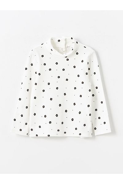 LC Waikiki Long Sleeve Floral Patterned Baby Girl T-Shirt - Crew Neck