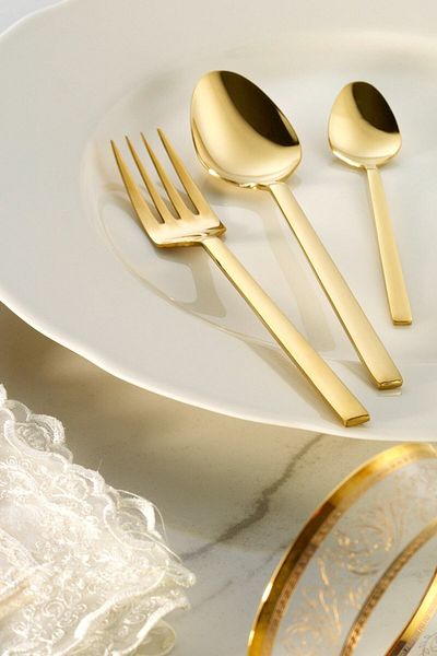 Fecra Nature 18 Piece Gold Sweet Fork Spoon Knife Set