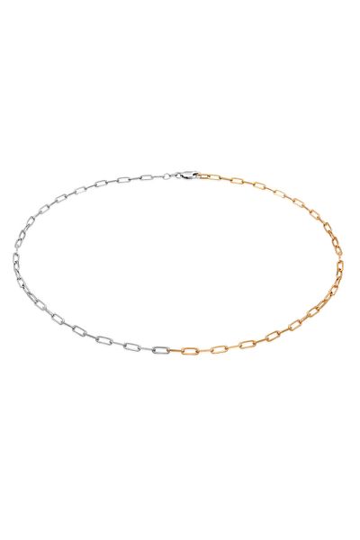 ELLI Halskette Glieder Oval 925 Ayar Gümüş Bicolor