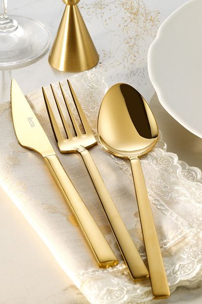 Fecra Nature Gold Fork Spoon Knife Set 18 Pieces