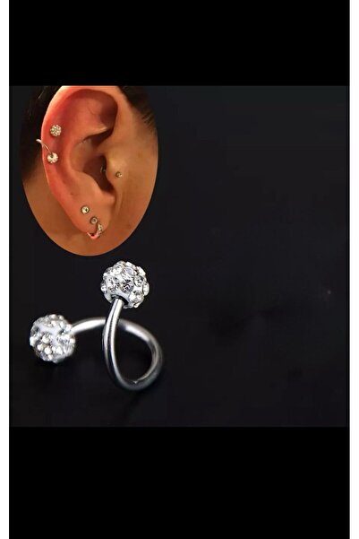 Arescollection cerrahi çelik iki ucu zirkon taşlı kıvrımlı spiral piercing
