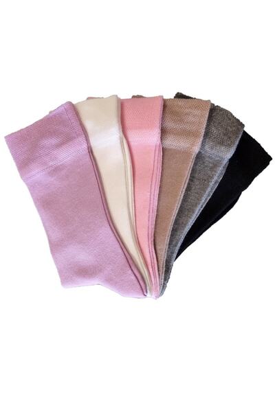 vtex socks 6'lı Dikişsiz Kadın Diyabetik Dostu Bambu Şeker Çorap Karışık Renk 6 Çift