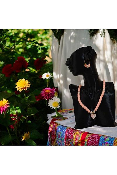 feyza collection Fimo Heart Figure Necklace and Earring Set