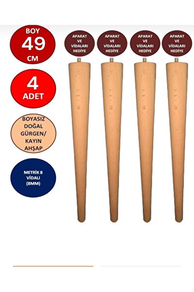 AHESAR TİCARET 4 lü 49 cm doğal ahşap ayak konik masa sandalye tabure-sehpa a...
