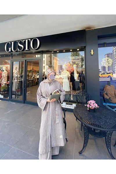 KETTAN Striped Coffee Kimono Suit