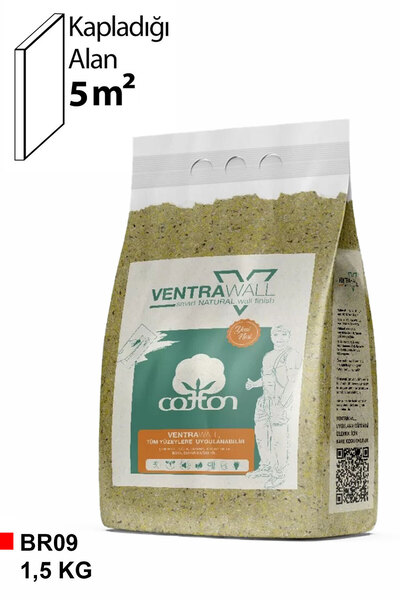 Ventrawall Ipek Sıva | Canlı Sıva | Isı Ve Ses Yalıtımlı Sıva | %100 Pamuk | Kahverengi | BR09-1,5 Kg | 5m²