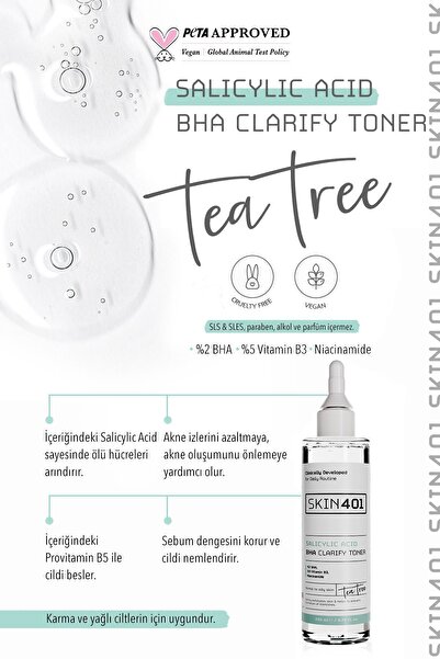 Skin401 %2 Salisilik Asit Bha Arındırıcı, Siyah Nokta Karşıtı Tonik 200ml
