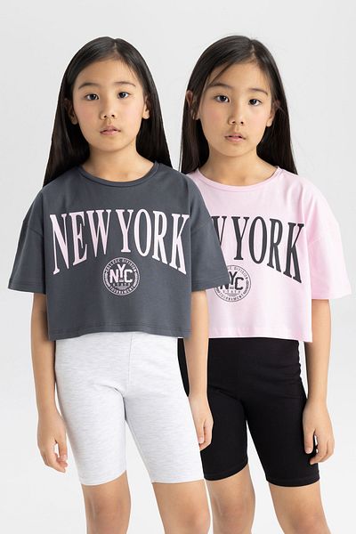 DeFacto Girls' Crop Crew Neck 2-Piece Short Sleeve T-Shirt B7795A8Ns