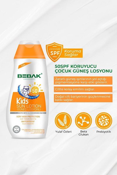 Bebak 50 Spf Uva/Uvb - High Protection Children's Sun Cream 200ml