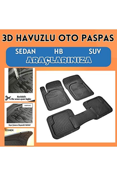 RS AUTO AKSESUAR 3d Havuz Paspas Üniversal Modele Uyumlu Kesilebilir Kaliteli...