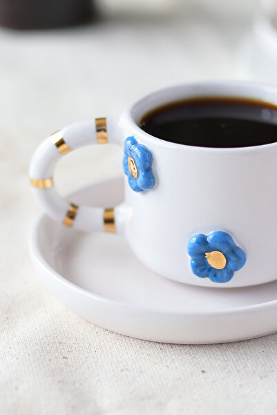 ada mia seramik 24K Gold Decorated 2-Piece Floral Ceramic Cup Set - 120ml