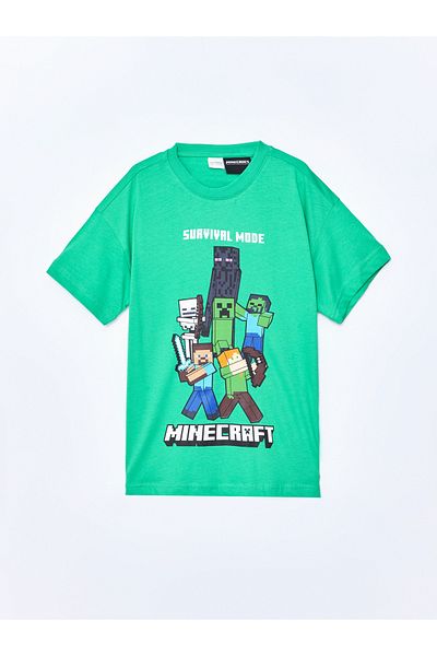 LC Waikiki Boy's Minecraft Printed Crew Neck Shorts Pajamas Set