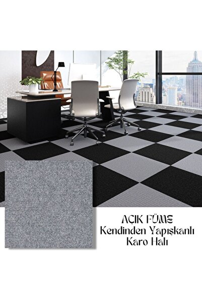 KatFlex Halıflex Kendinden Yapışkanlı Karo Halı 40x40 Cm (6=1M2) Açık Füme Rip Halı Keçe Kaymaz Halı