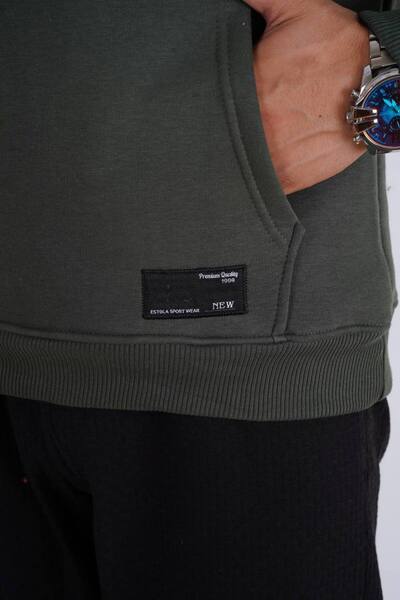 Est Estola Ανδρικό φούτερ με κουκούλα χακί με τσέπη καγκουρό - 3 κλωστές