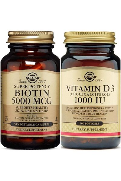Solgar Biotin 5000 Mcg 50 Capsules + Vitamin D3 1000 Iu 100 Tablets