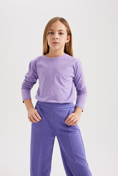DeFacto Girl's Regular Fit Crew Neck Long Sleeve T-Shirt