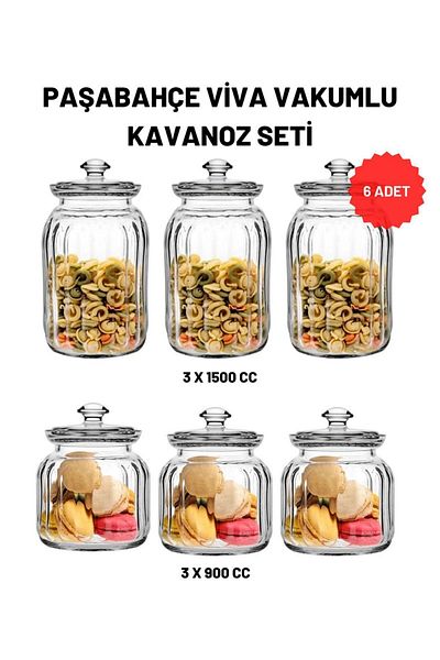 Paşabahçe 6-Piece 96394 Viva Vacuum Glass Jar Set