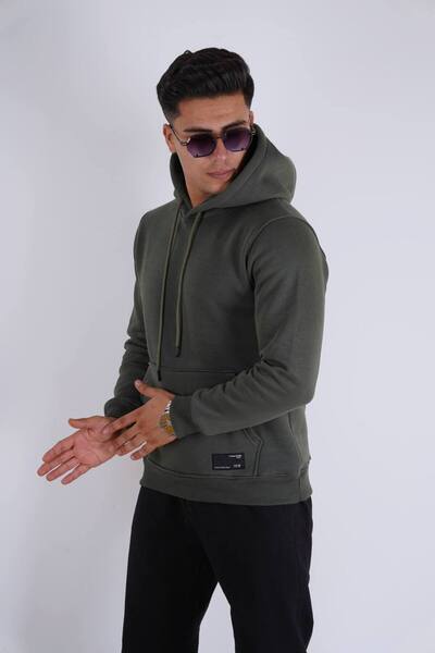 Est Estola Ανδρικό φούτερ με κουκούλα χακί με τσέπη καγκουρό - 3 κλωστές