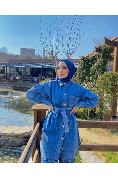 Organic Şal din Bumbac Pieptănat Hijab Model Hijab - albastru
