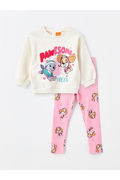 LC Waikiki Bluza i legginsy dla dziewczynki z nadrukiem Psiego Patrolu - komplet 2-częściowy z okrągłym dekoltem