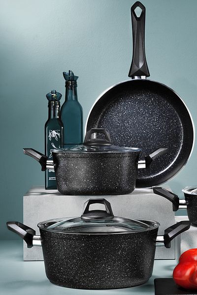 Fecra Kasrol 7 Piece Granite Pot Set Black