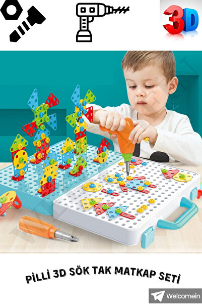 welcomein 3D Yaratıcı 340 Parça Tamir Seti Pilli Matkaplı Sök Tak Çantalı Eği...