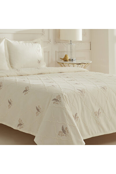 Karaca Home Myra Yapraklı Nakışlı Çift Kişilik Yatak Örtüsü Bej