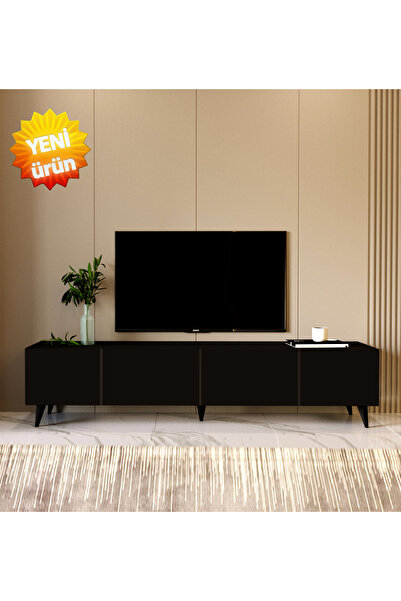 Genel Markalar Elegance Plus - Dört Kapaklı MDF Siyah TV Sehpası 160x45x30