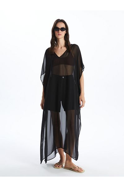 LC Waikiki Damen-Strandkleid mit V-Ausschnitt – gerader Schnitt, kurze Ärmel