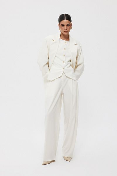 Seda Yalçın Atelier Ecru Palazzo Trousers - Pleated Front and Elastic Back