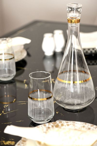 P H Panayır Home Gold Gold Gilded Pitcher Bottle Soft Drink Water Cup Set 7 Pieces Luxury Dowry