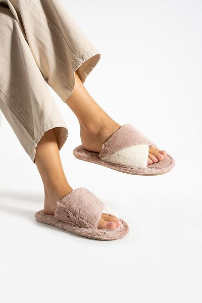 Moda Devrin Χειμερινές βελούδινες παντόφλες κινέζικης ραφής Dusty Rose - Παντόφλες εσωτερικού χώρου με αθόρυβη σόλα