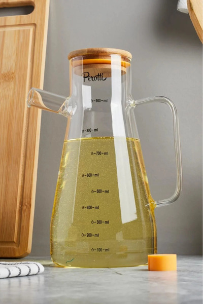 klasik yaşam 900 ml Glass Raincoat with Bamboo Lid - Borosilicate Vinegar Sau...