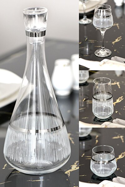 P H Panayır Home 19 Parça Cam Gümüş Platin Yaldızlı Meşrubat Su ve Kadeh Takı...