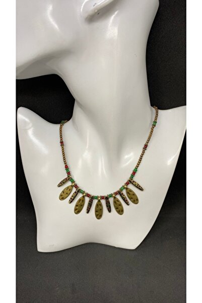 Porsuk Alternatif قلادة نسائية مصنوعة يدويًا من الهبي العرقي مع جهاز نحاسي