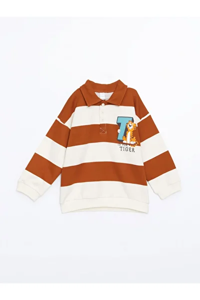 LC Waikiki Polo Collar Printed Sweatshirt and Sweatpants Set for Baby Boy - Set of 2