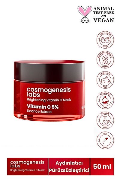 Cosmogenesis Labs قناع فيتامين C لتفتيح البشرة 50 مل، مضاد للأكسدة ومرطب نباتي (5% فيتامين C)