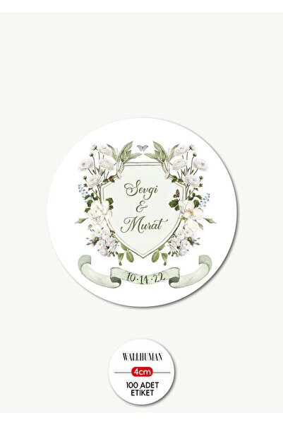 WALLHUMAN Yapışkanlı İsimli Etiket - Söz, Nişan, Düğün - 4cm 100 Adet