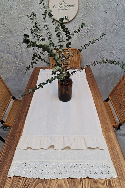 cotton maison Vintage Ruffled Natural Runner - 40x110 cm Scalloped