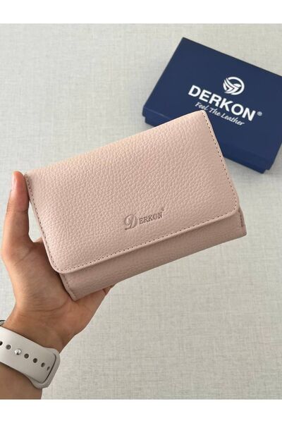 DERKON Genuine Leather Violeta Model Medium Size Women's Wallet - Powder Pink