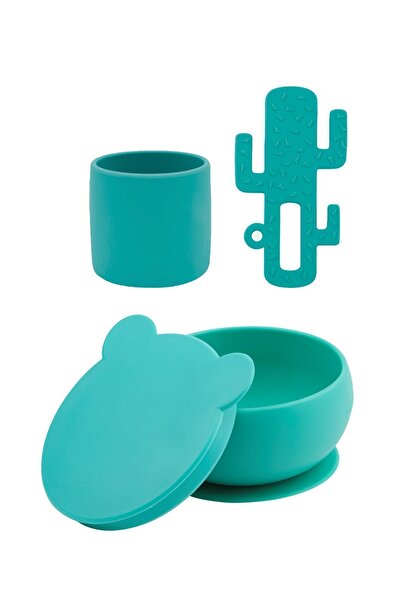 OiOi Mini Cup Aqua Green & Bowl with Lid & Teether