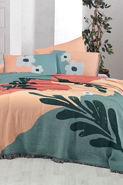 Sarev Marlon Somon Çift Kişilik %100 Pamuk İpliği Boyalı Pike Takımı