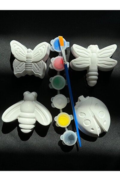 Handmade kelebek-arı-uğur böceği-yusufçuk taş boyama seti (6 resnk boya + fırça)